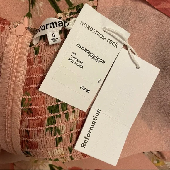 NWT Reformation Nadira Tie Strap Sweetheart Midi Dress Size 8 Rose Garden - Picture 6 of 6
